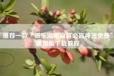 推荐一款“微乐湖南麻将必赢神器免费”通用版下载教程