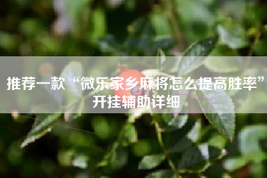 推荐一款“微乐家乡麻将怎么提高胜率	”开挂辅助详细