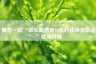 推荐一款“微乐跑得快16张开挂神器玩法	”详细开挂