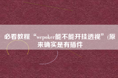 必看教程“wepoker能不能开挂透视	”(原来确实是有插件